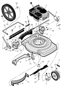 Mulcher Models W/14" Rear Wheels Diagram and Parts List for 22265X8J 2004 Briggs and Stratton Lawn Mower